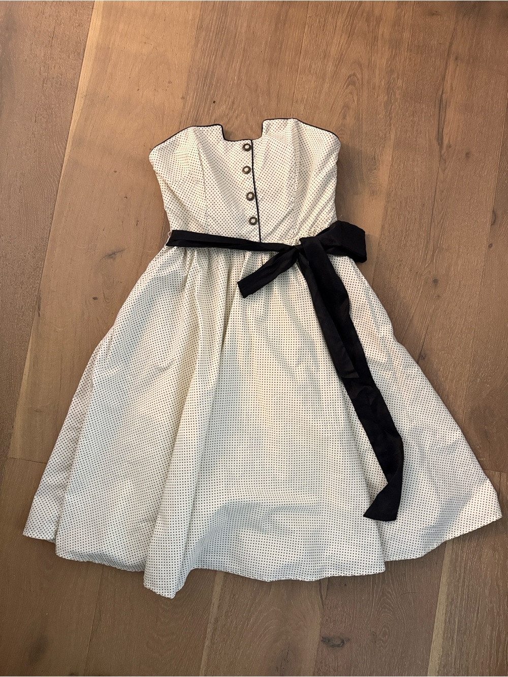 Anthropologie Women’s Cream Dot Fit-and-Flare Dress with Black Sash